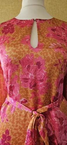 TED BAKER pink floral shift dress size 16 party yellow mini sleeves mustard 14 - Picture 7 of 16