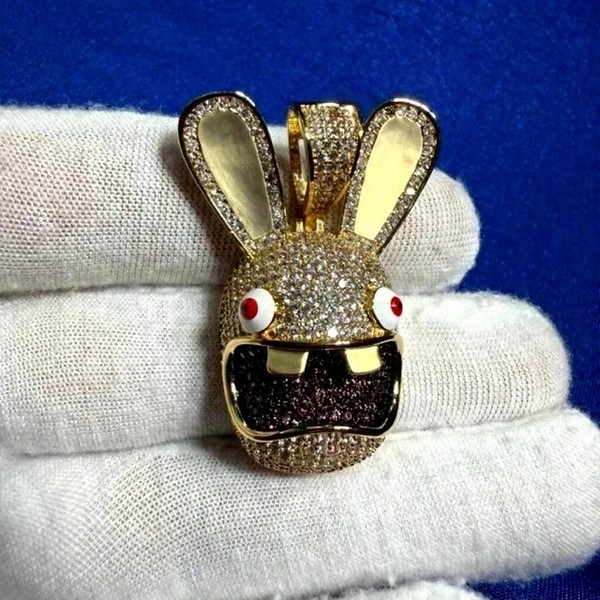 Alternate view of 2.50ct Round Lab Created Diamond Rabbit Face Charm Pendant 14kyellow Gold Plated