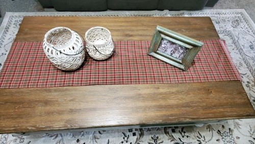 Corredor de mesa Country Primitive borgoña y verde a cuadros hecho en casa 11" x 52" de largo - Imagen 5 de 6