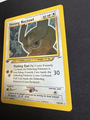 Shining Noctowl Holo Rare 1. Edition 110/105 WOTC Vintage Pokemon - Bild 14 von 17
