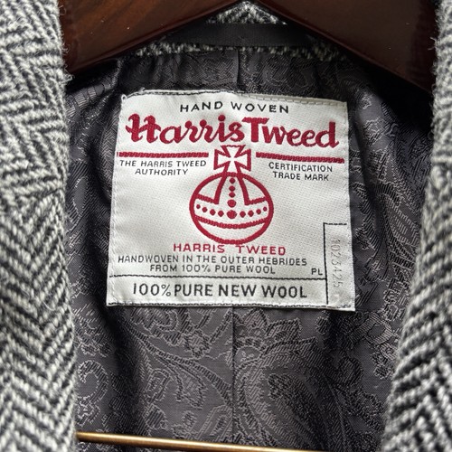Harris Tweed Herringbone Wool Blazer 40L Handwoven Elbow Patches Sport Coat - Picture 3 of 20