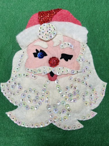 Cubierta Tapa Inodoro SANTA De Colección Hecha a Mano Fieltro Verde 2 Caras Kitsch Lentejuelas Navidad - Imagen 5 de 10