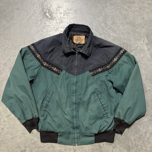 VTG 90s Canyon Guide Jacket Aztec Green Western Workwear Size L Mens Collared
