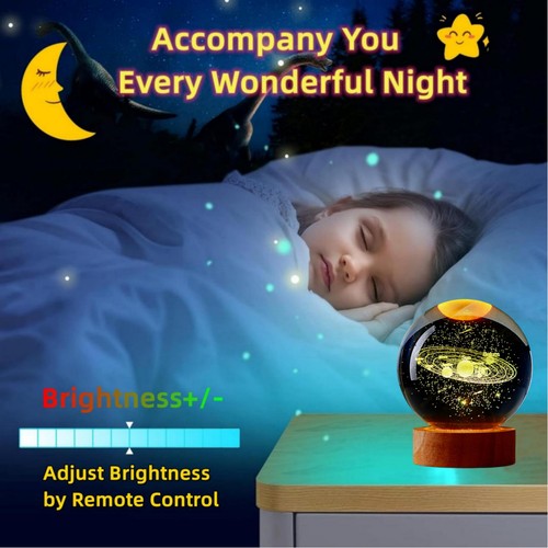 Solar Crystal Ball Night Light, 3.15 Inch 3D Galaxy Crystal Lamp with LED Woo... - Picture 3 of 9