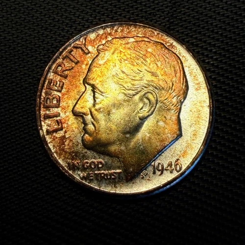 1946 Silver Roosevelt Dime, Toned & Brilliant Uncirculated, First Year of Issue!