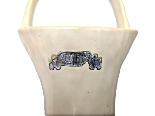 Early Rumrill by Red Wing Textured White Pottery Basket 6 in. w/Sticker Rum Rill - Picture 5 of 7