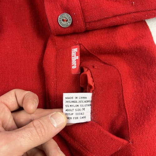 Vintage 90’s Marlboro Reversible Red & Black Wool Barn Jacket Men’s Size Medium - Picture 12 of 12