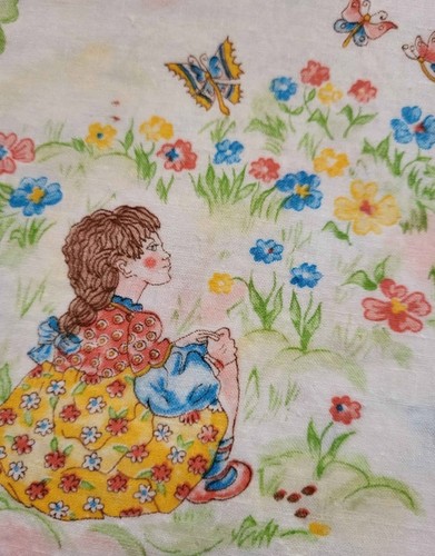 Vintage Fabric. 100% Cotton, Character Print, Children in a Meadow 3+ Yards - Picture 7 of 8