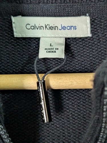 Calvin Klein Strick Fleece Full Zip Pullover Herren Large schwarz grau Taschen Logo - Bild 8 von 9