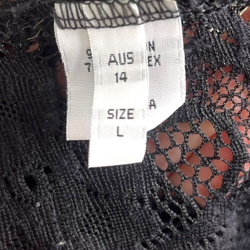 Mela Purdie Black Lace Top Women’s Size AU 14 Floral Sheer Long Sleeve Blouse - Foto 8 di 9