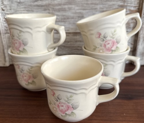 Set of 5 “Tea Rose” Pfaltzgraff Stoneware Coffee Tea Cup Mugs EUC - Picture 1 of 5