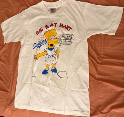 NEW Vintage 1990 s LA Dodgers  Big Bat Bart  Simpson MLB Shirt White Large RARE!