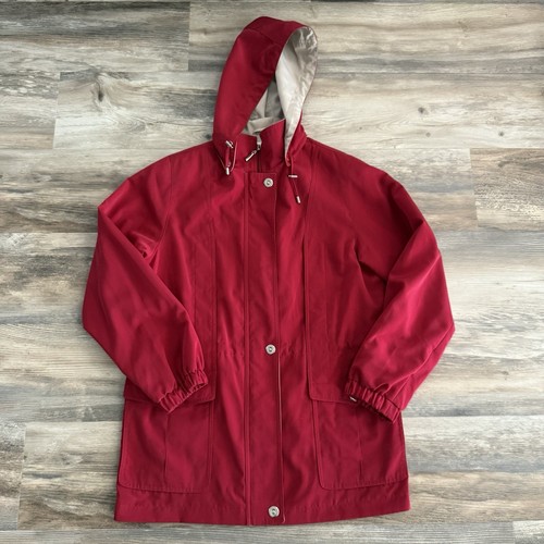 Gallery Red Hooded Zip-Up Rain Jacket Women’s Small Lightly Padded Shoulders