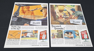 (2) 1951 CONOCO GASOLINE MOTOR OIL Print Ads Magazine Ads