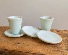 5 Pcs White Akro Agate Tumbler Cups Plates Child's Play Miniature Toy Tea Dishes
