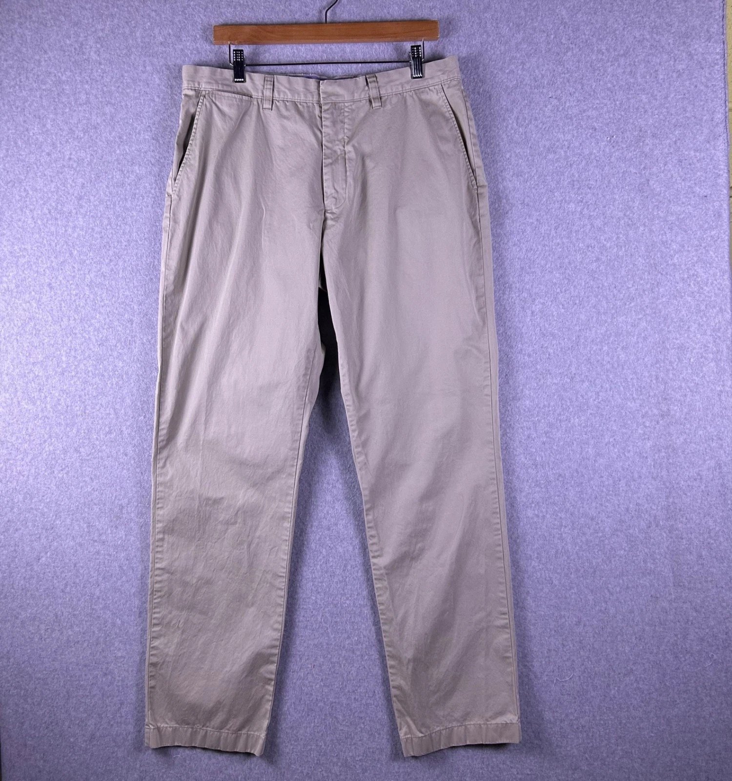 J.Crew Chino Pants Men 35W 34L Khaki Hook & Eye Flat Front Office Casual Modern