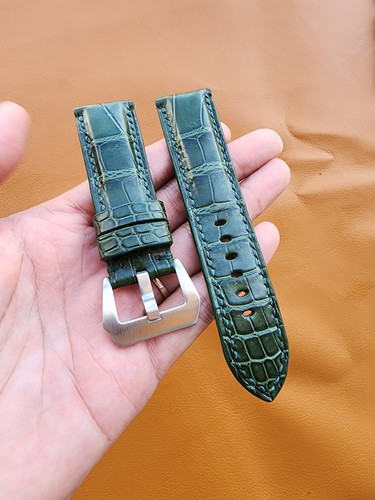 Size 24/22 mm Green Genuine Leather Skin Watch Strap Band-( can change size) - Picture 4 of 8