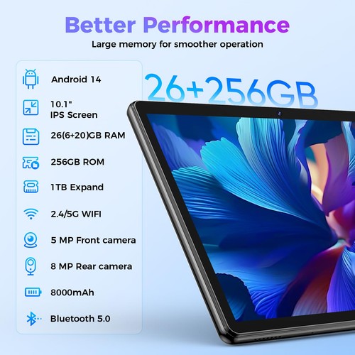 Android Tablet with Keyboard, 26GB RAM, 256GB ROM(1TB Expand), 10.1 inch Andr... - Picture 2 of 7