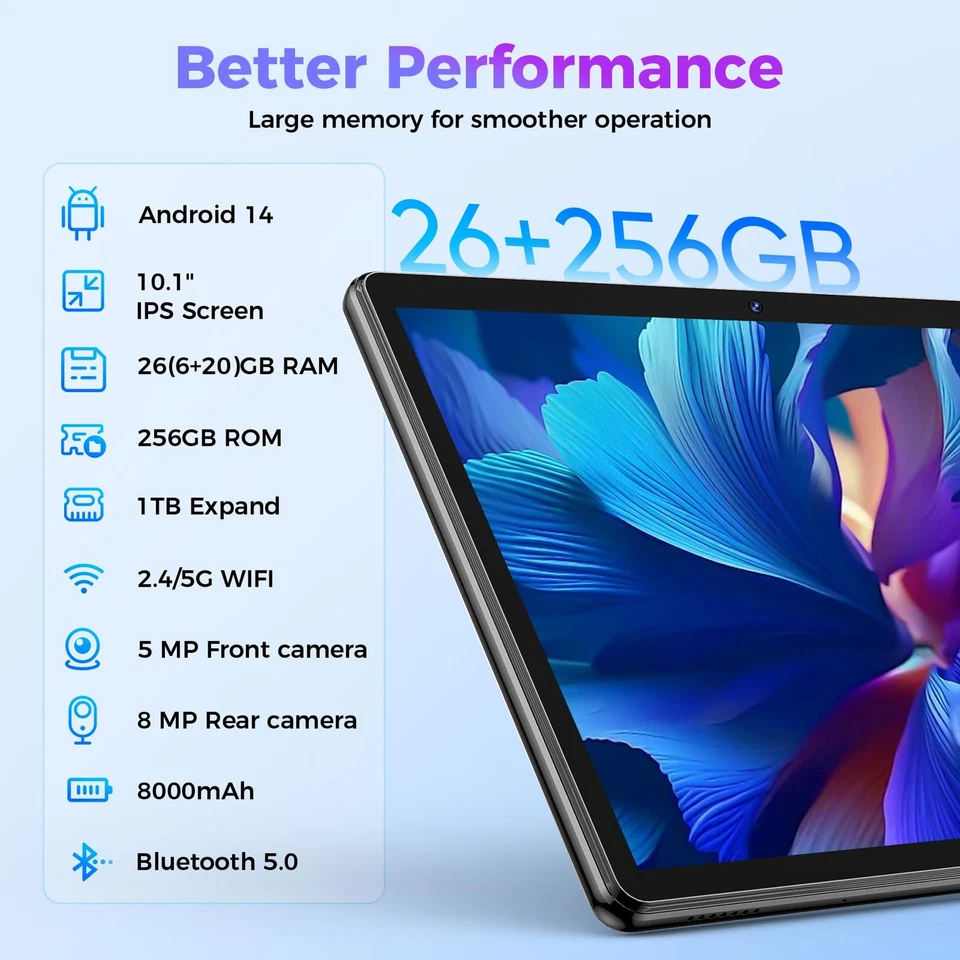 Android Tablet with Keyboard, 26GB RAM, 256GB ROM(1TB Expand), 10.1 inch Andr... - Image 2 of 4