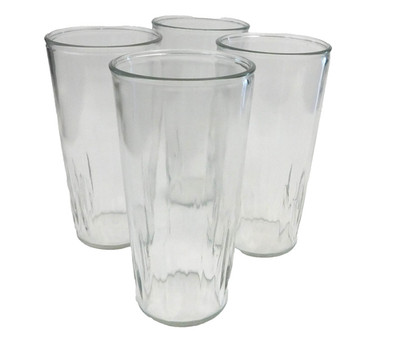 4 Peanut Butter Glasses Tumblers With Arrow Ribbing MCM Vintage