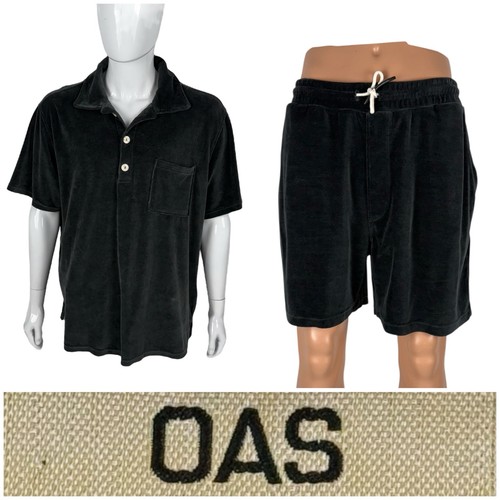 Oas Herren 2XL fast schwarz Girona Velour Hemd Polo und Shorts Baumwollmischung