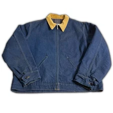 Vintage ROEBUCKS Blanket Lined Men’s XXL Full Zip Denim Jean Bomber Jacket  Blue