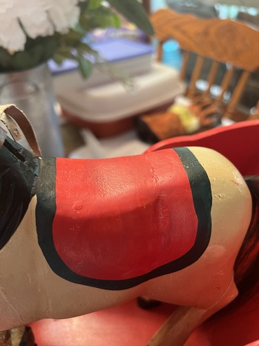 Red Vintage Wooden Christmas Sleigh W Horse - Picture 12 of 12