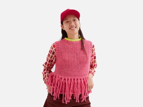 Dr Bloom Hot Pink Chunky Knit Dopamine Fringe Top Sleeveless Spring/Summer Beach - Picture 15 of 15