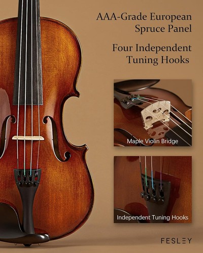 4/4 Full Size Violine Kit - geflammter Ahorn mit Zubehör für Anfänger - Bild 6 von 11