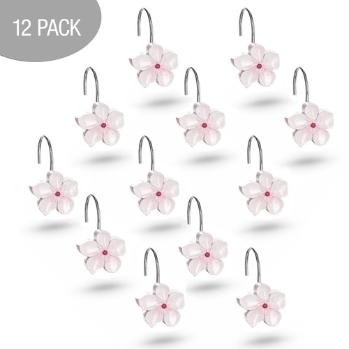 Vanda Flower Shower Curtain Hooks Decorative - Set of 12 White & Pink Shower ... - Picture 3 of 6
