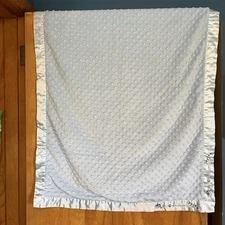 Carters Just One Year Baby Blanket Love You From A-Z Blue Minky Dot Satin Puppy