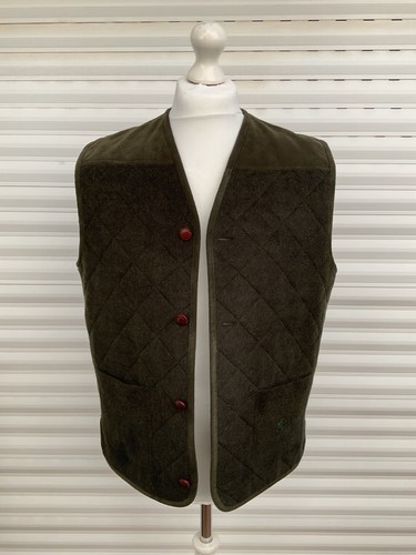 BURBERRY MENS LIGHTLY QUILTED DARK GREEN WOOL WAISTCOAT - LARGE/5 - COST €395 - Picture 2 of 9