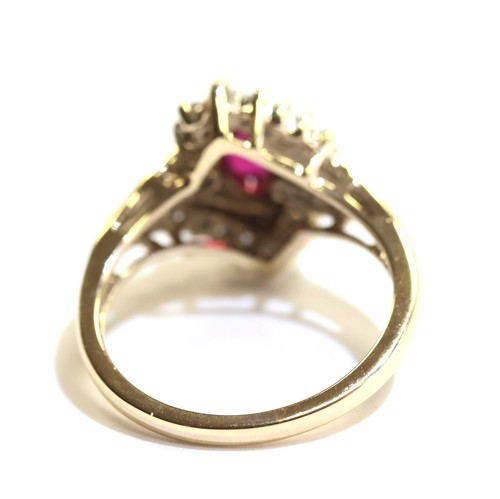 10k yellow gold Lab created Marquise ruby gemstone .11ct diamond cluster ring 4g - Picture 6 of 8