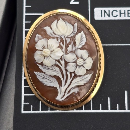Victorian 14k Hand Carved Shell Floral Cameo Brooch/Pendant 1.5" Contoured 7.88g - Picture 12 of 15