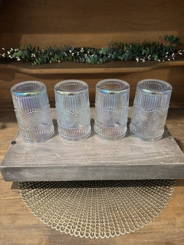 Juego de 4 vasos/gafas pesadas iridiscentes en relieve de 5,25" 16 oz ~BONITO~ - Imagen 5 de 6