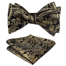 Mens Paisley Jacquard Self-Tie Bow Tie and Pocket Square Set for Formal Wear