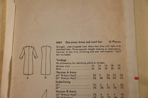 Vintage 50er Jahre Vogue Kleid Muster 6664 Gr. 14 Etuikleid Wickelkleid mit Hut - Bild 9 von 11