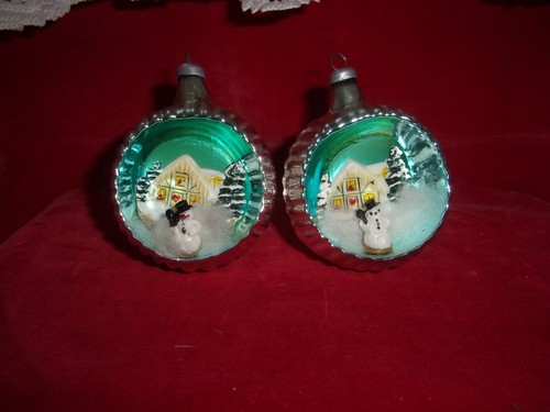 Italien 3D Diorama Einzug Quecksilber Glas Weihnachtsschmuck 2 Stück Schneemann gerippt sehr guter Zustand - Bild 2 von 7