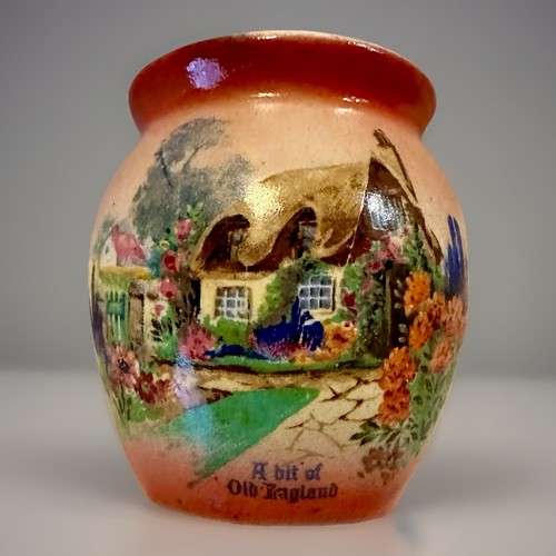 Kleines Senfglas handbemalt Cottage Szene Made in England 2,5" Vintage - Bild 1 von 11