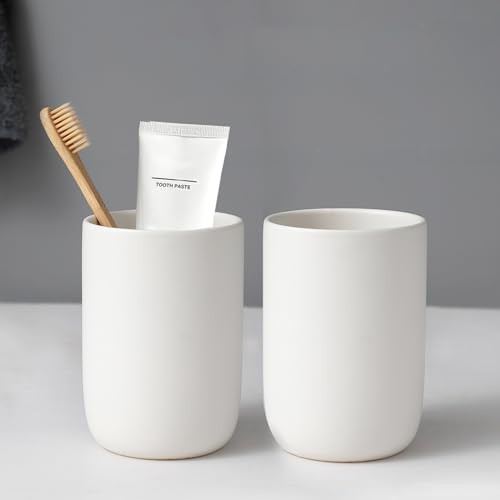 Toothbrush Holders for Bathrooms - 2 Cups Ceramic Toothbrush Toothpaste - Picture 2 of 8