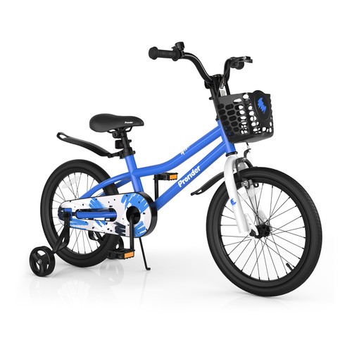 18" Kid’s Bike w/Removable Training Wheels & Basket for 4-8 Years Old  Blue - Picture 10 of 10