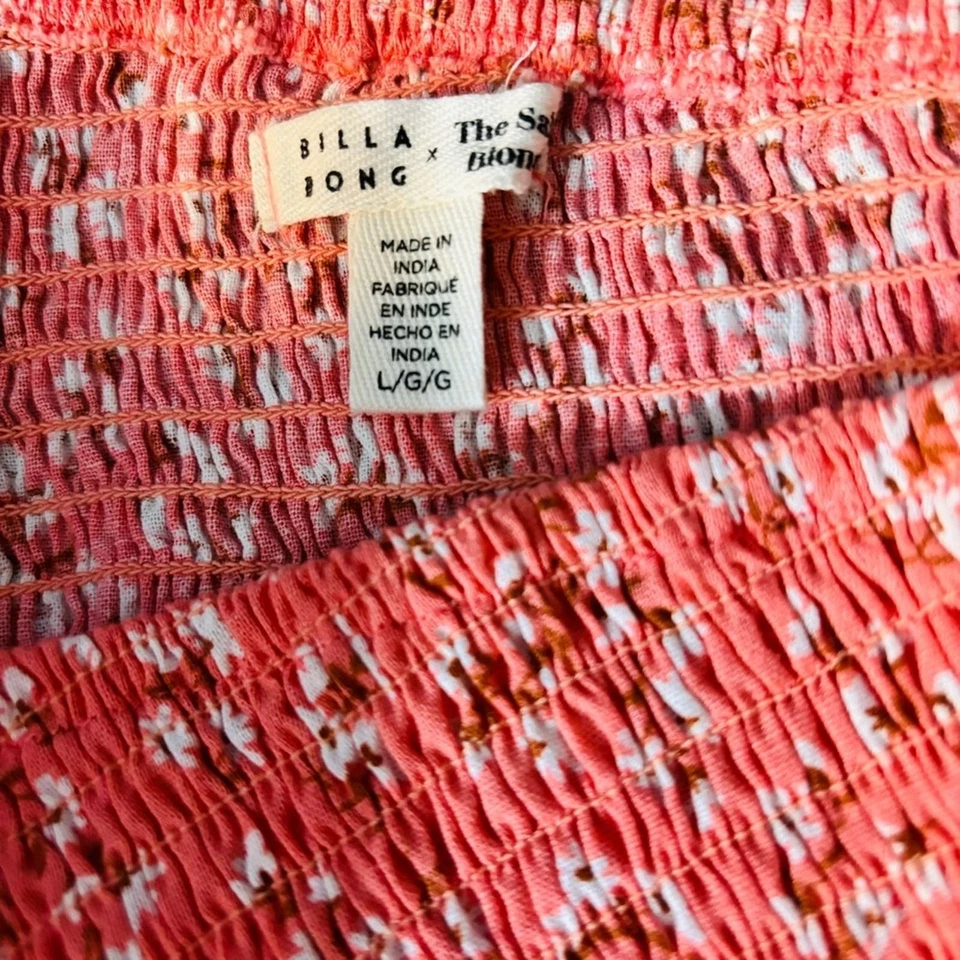 Billabong Top Large Crop Salty Blonde Shine On Smocked One Shoulder Summer - Image 2 of 4