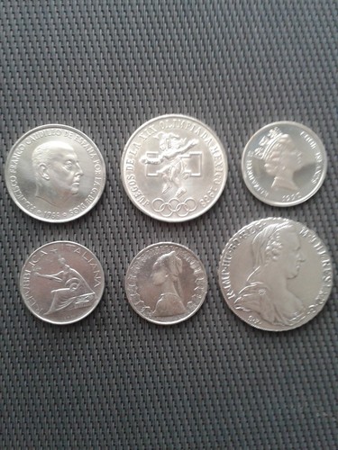 Münzen Silber 6 Stck. Konvolut Lire, Pesetas, Ley, Dollar, M. Theresia Posten 22 - Bild 2 von 12