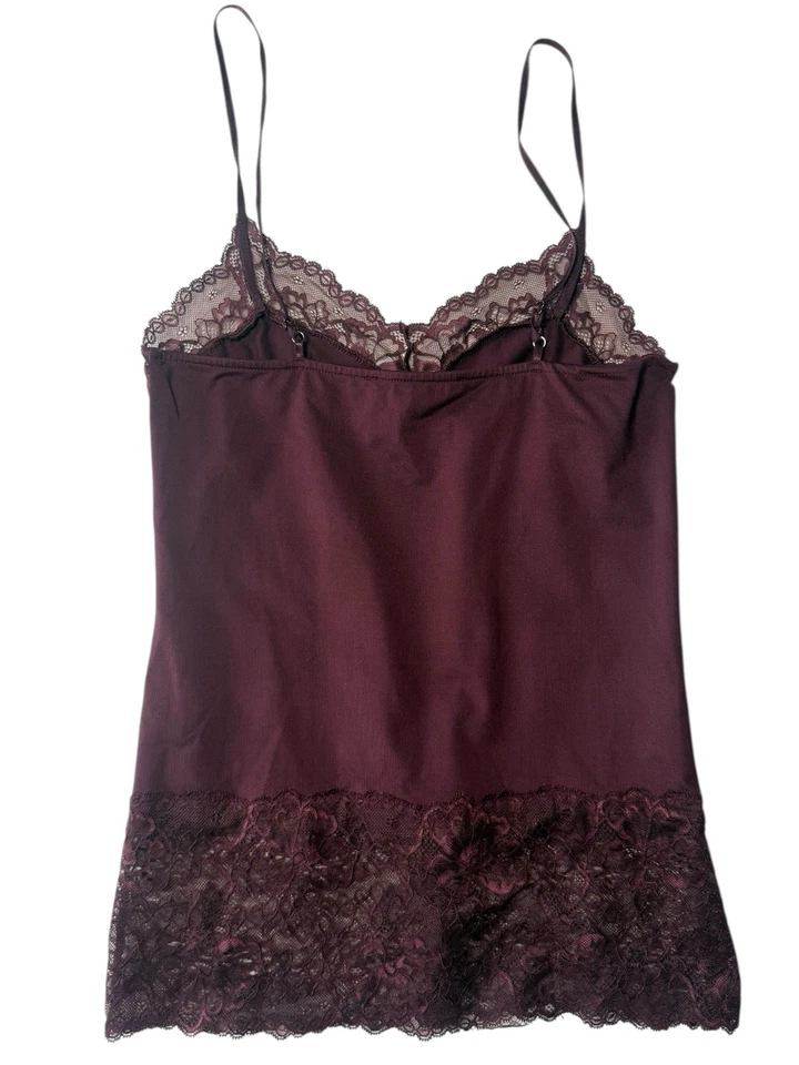 Camiseta sin mangas Coqueta Casa Blanca Mercado Negro Cami Borgoña Encaje Transparente Y2K Años 90 Foto 4 de 4