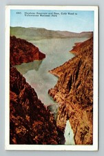 Yellowstone WY-Wyoming, Shoshone Reservoir And Dame, Aerial, Vintage Postcard