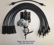DODGE 273-318-340-360  BLACK Small Female Cap HEI Distributor & Spark Plug Wires