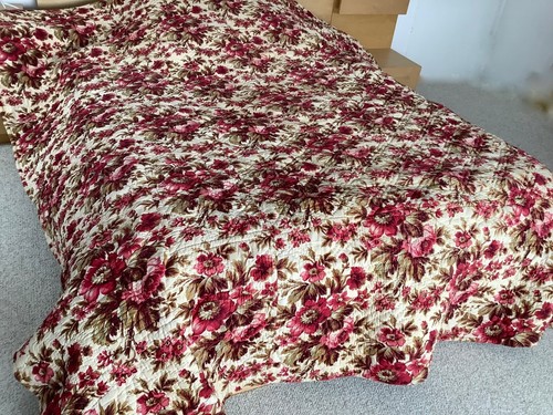 Antique French Quilt Boutis Floral Double Sided 19th Century 93" x 98" - Picture 5 of 24