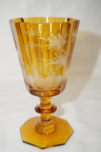 Moser Bohemian Amber Cut to Clear Wine Glass, 5 1/8" (#1) (G42) - Picture 3 of 10