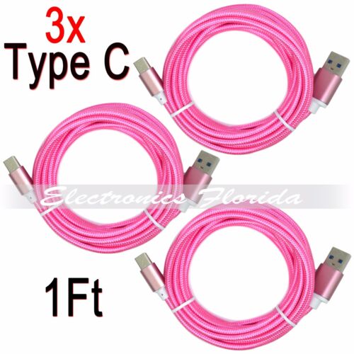 Lot 3x 1FT Nylon Braided Rope USB-C Type-C Data Sync Charger Charging Cable - Picture 9 of 15