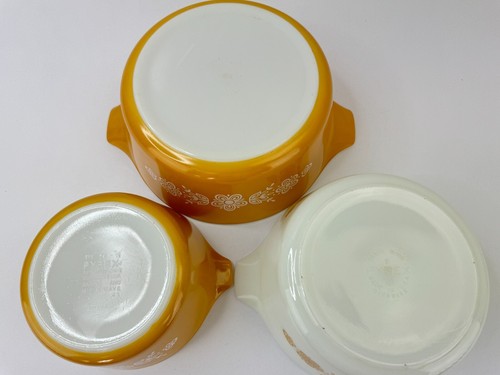 Vintage PYREX 1970s Butterfly Gold 480 Round Casserole Dish Set - 473 474 475 - Picture 8 of 11